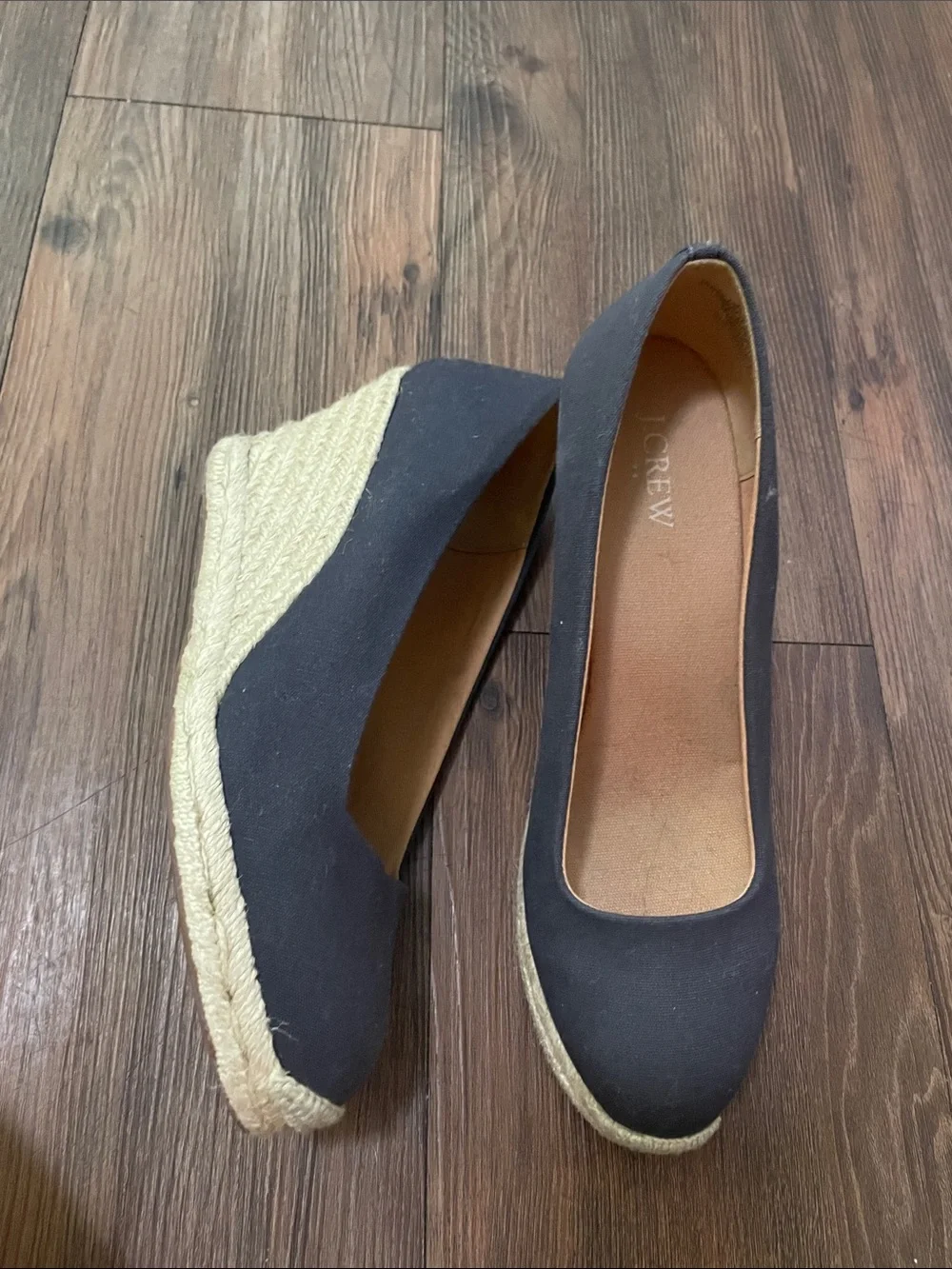 J.CREW Factory navy blue Canvas espadrille wedges,Sz.9,5!NEW